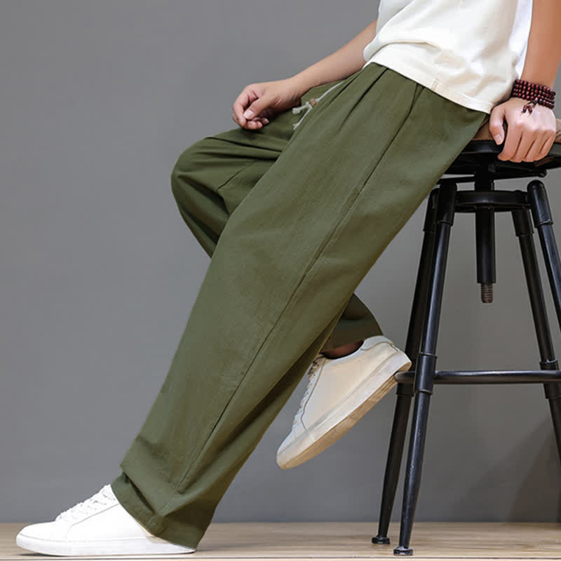 Nimara Ritual Summer Casual Vintage Drawstring Solid Cotton Ankle Pants Men's Harem Pants With Pocket