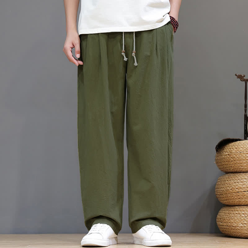Nimara Ritual Summer Casual Vintage Drawstring Solid Cotton Ankle Pants Men's Harem Pants With Pocket