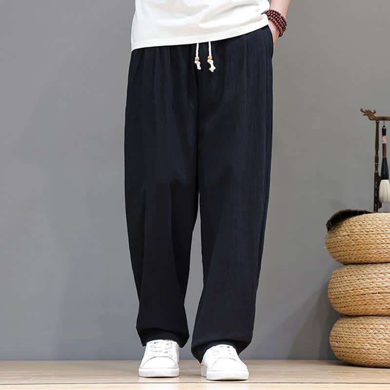 Nimara Ritual Summer Casual Vintage Drawstring Solid Cotton Ankle Pants Men's Harem Pants With Pocket