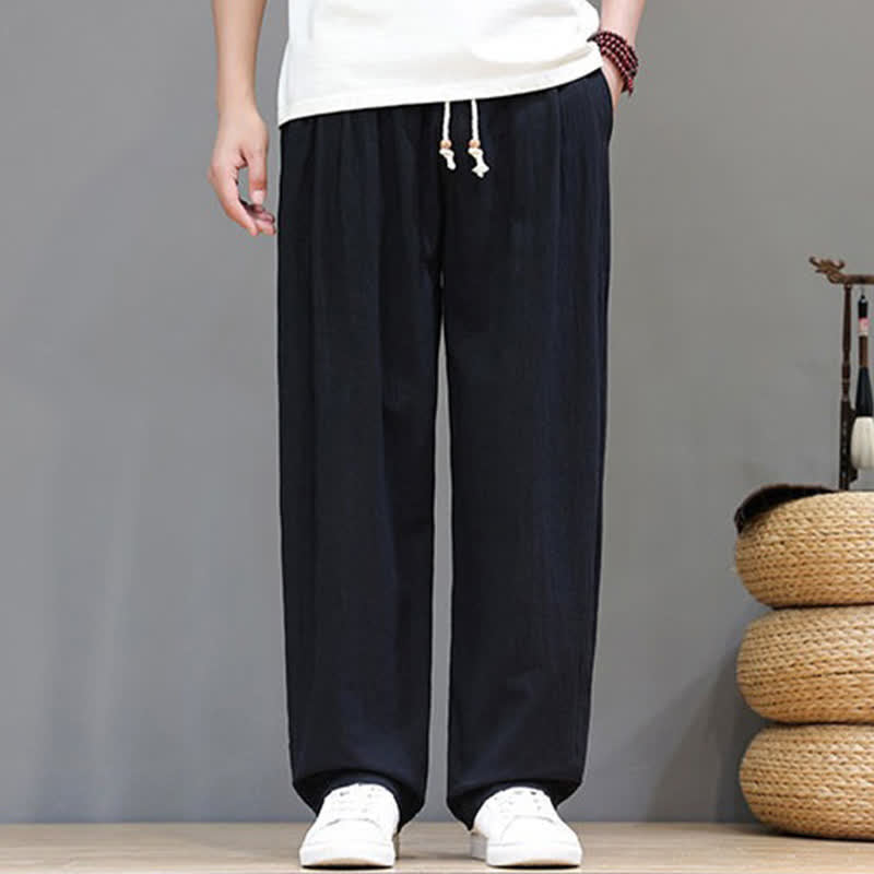 Nimara Ritual Summer Casual Vintage Drawstring Solid Cotton Ankle Pants Men's Harem Pants With Pocket