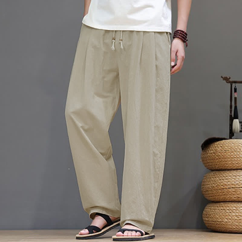 Nimara Ritual Summer Casual Vintage Drawstring Solid Cotton Ankle Pants Men's Harem Pants With Pocket