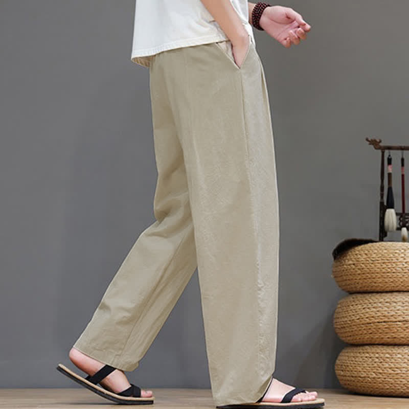 Nimara Ritual Summer Casual Vintage Drawstring Solid Cotton Ankle Pants Men's Harem Pants With Pocket