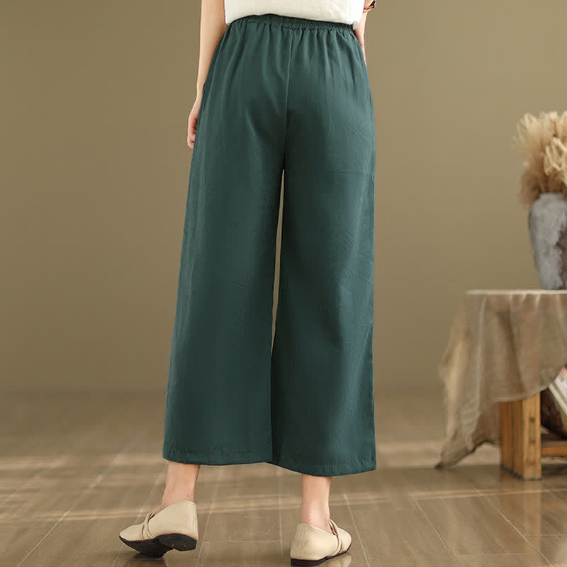 Nimara Ritual Summer Casual Minimalist Drawstring Solid Cotton Cropped Pants Women's Wide Leg Pants With Pocket
