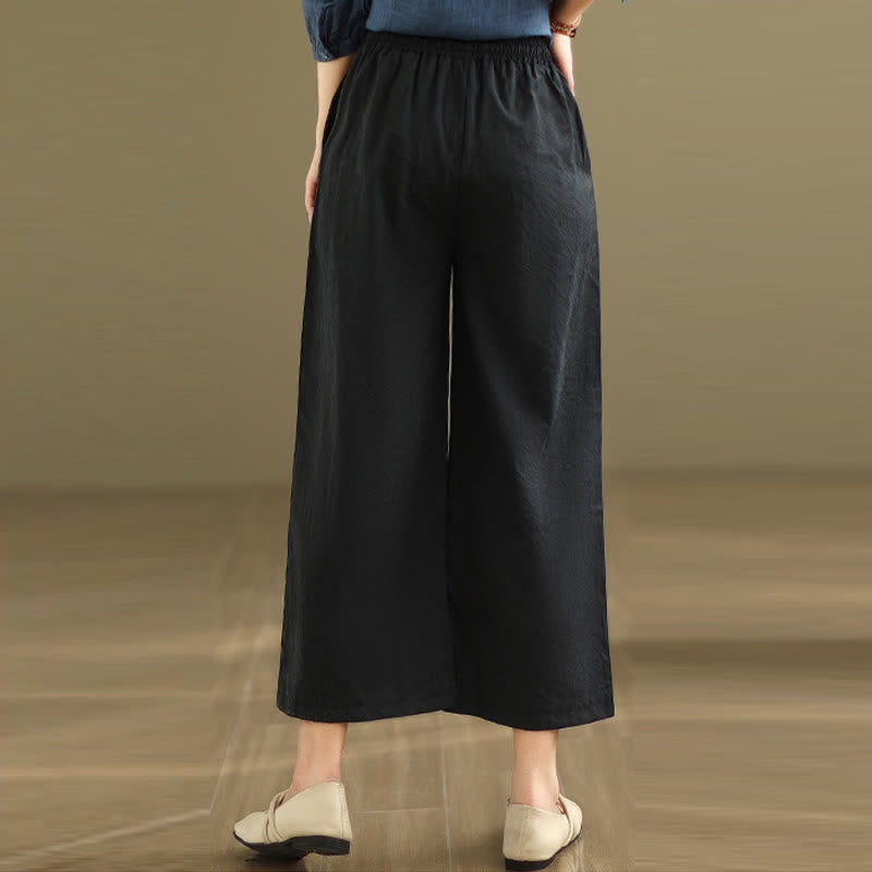 Nimara Ritual Summer Casual Minimalist Drawstring Solid Cotton Cropped Pants Women's Wide Leg Pants With Pocket