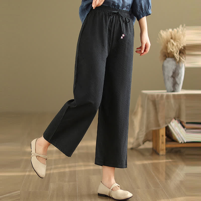 Nimara Ritual Summer Casual Minimalist Drawstring Solid Cotton Cropped Pants Women's Wide Leg Pants With Pocket