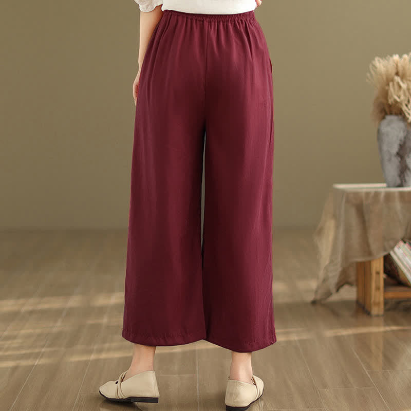 Nimara Ritual Summer Casual Minimalist Drawstring Solid Cotton Cropped Pants Women's Wide Leg Pants With Pocket