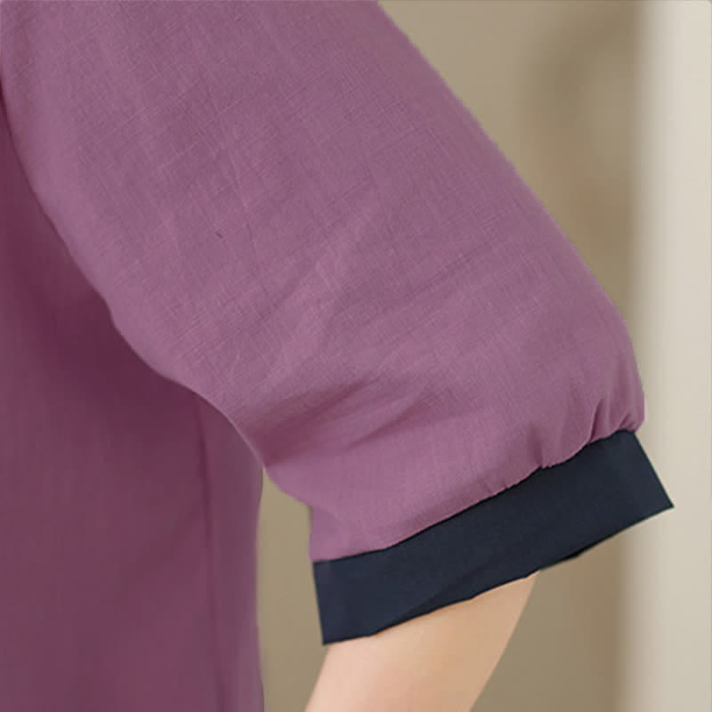 Nimara Ritual Summer Elegant Button-Up contrast collar Solid Women's Short Sleeve Shirts