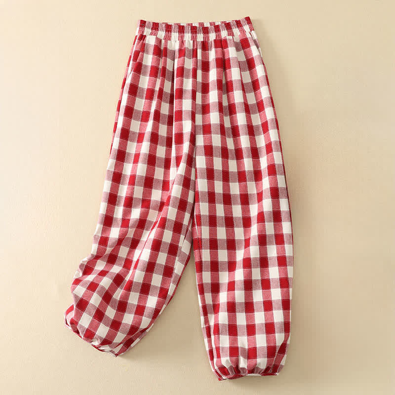 Nimara Ritual Summer Casual Classic Plaid Cropped Pants Women's Harem Pants With Pocket