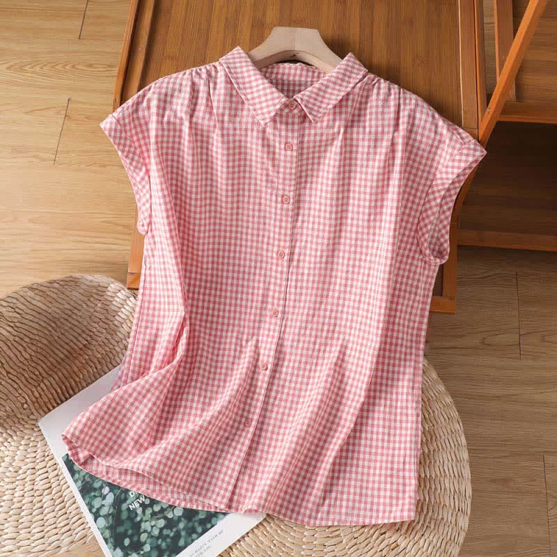 Nimara Ritual Summer Casual Vintage Button-Up Plaid Women's Sleeveless Shirts Tank Top