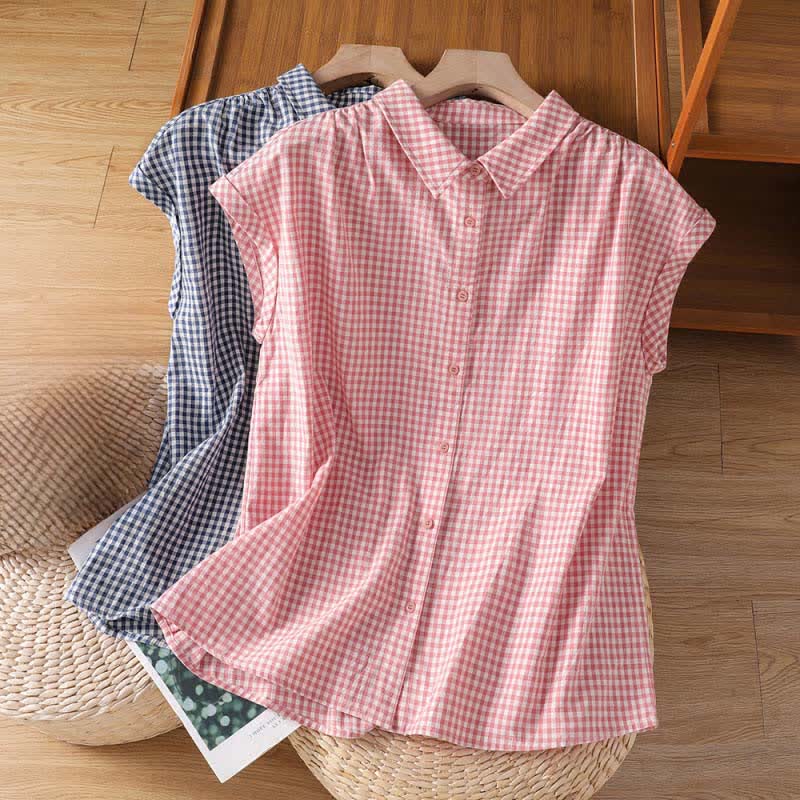 Nimara Ritual Summer Casual Vintage Button-Up Plaid Women's Sleeveless Shirts Tank Top
