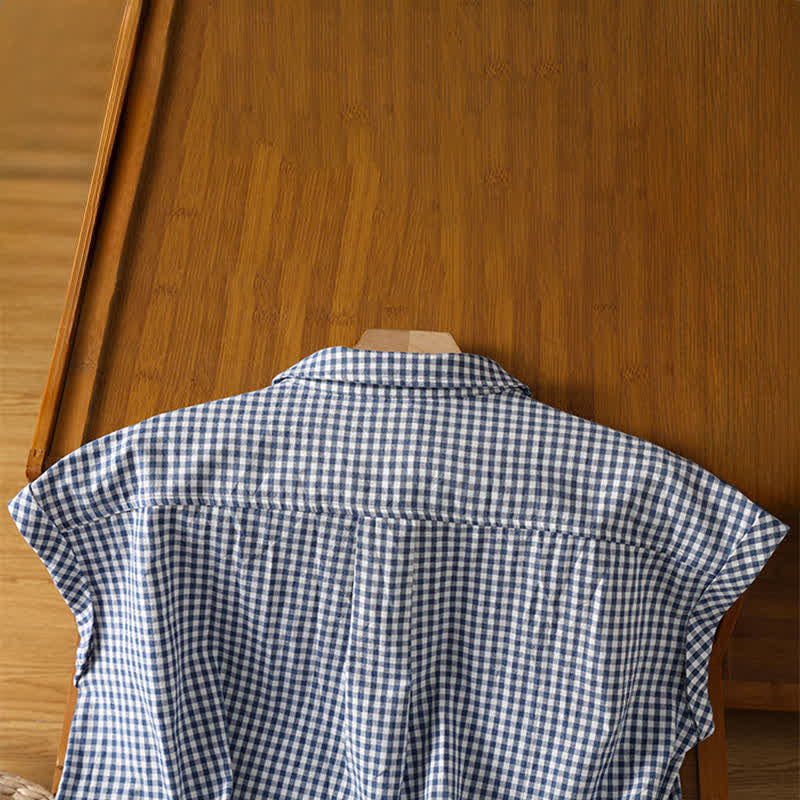 Nimara Ritual Summer Casual Vintage Button-Up Plaid Women's Sleeveless Shirts Tank Top