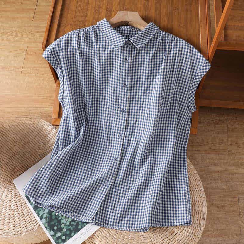 Nimara Ritual Summer Casual Vintage Button-Up Plaid Women's Sleeveless Shirts Tank Top