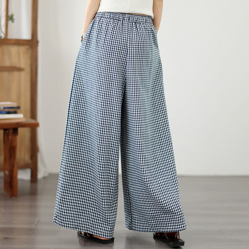 Nimara Ritual Summer Casual Drawstring Small Plaid Ankle Pants Women's Wide Leg Pants With Pocket