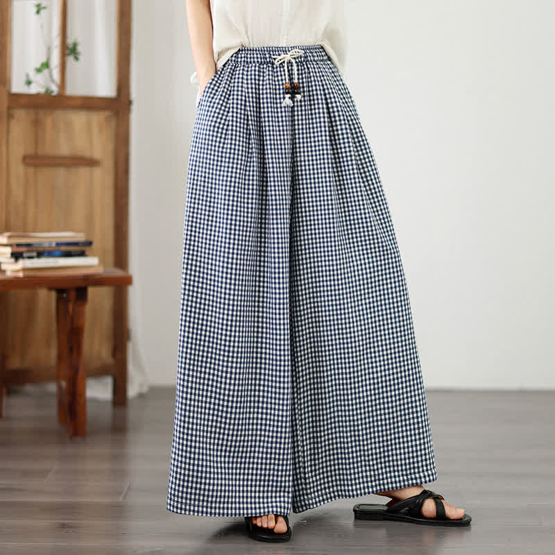 Nimara Ritual Summer Casual Drawstring Small Plaid Ankle Pants Women's Wide Leg Pants With Pocket
