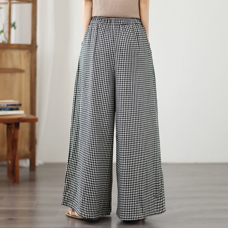Nimara Ritual Summer Casual Drawstring Small Plaid Ankle Pants Women's Wide Leg Pants With Pocket