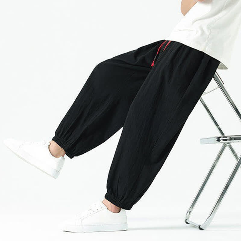 Nimara Ritual Summer Casual Boho Drawstring Solid Cotton Cropped Pants Men's Harem Pants With Pocket