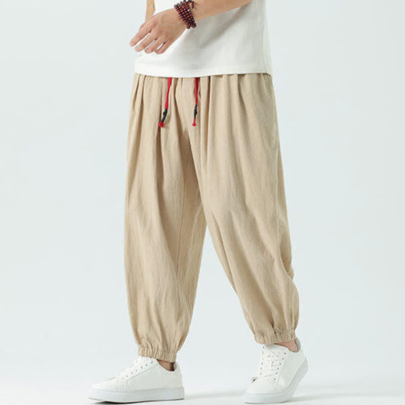 Nimara Ritual Summer Casual Boho Drawstring Solid Cotton Cropped Pants Men's Harem Pants With Pocket