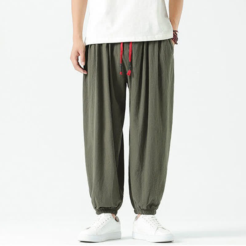 Nimara Ritual Summer Casual Boho Drawstring Solid Cotton Cropped Pants Men's Harem Pants With Pocket