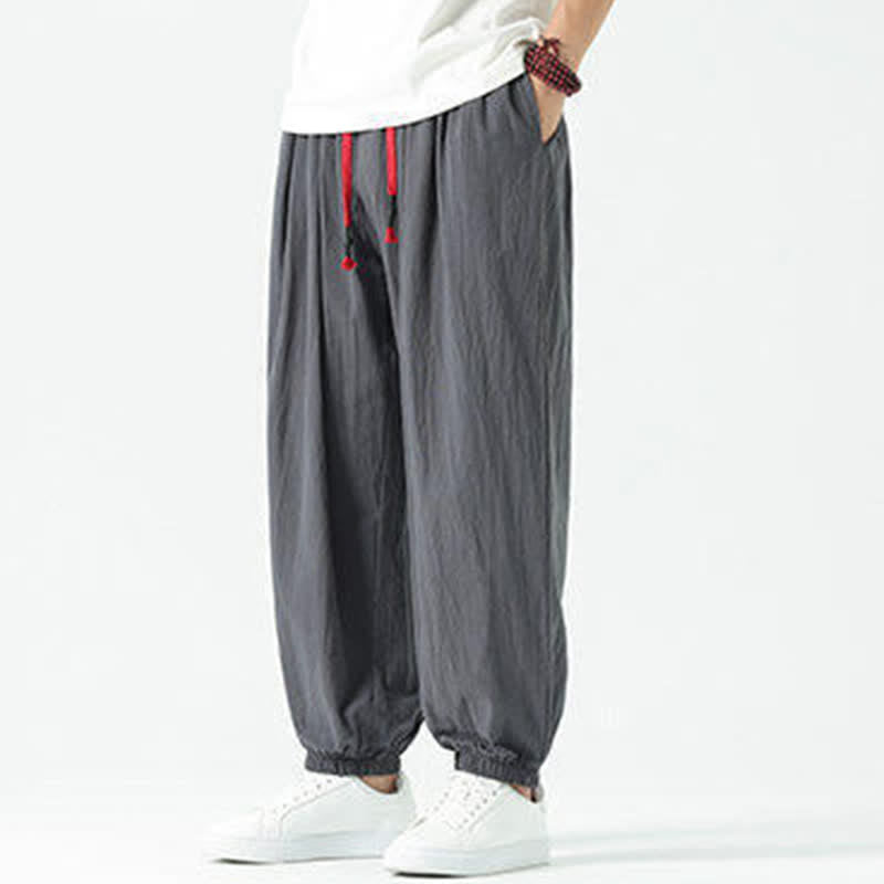 Nimara Ritual Summer Casual Boho Drawstring Solid Cotton Cropped Pants Men's Harem Pants With Pocket