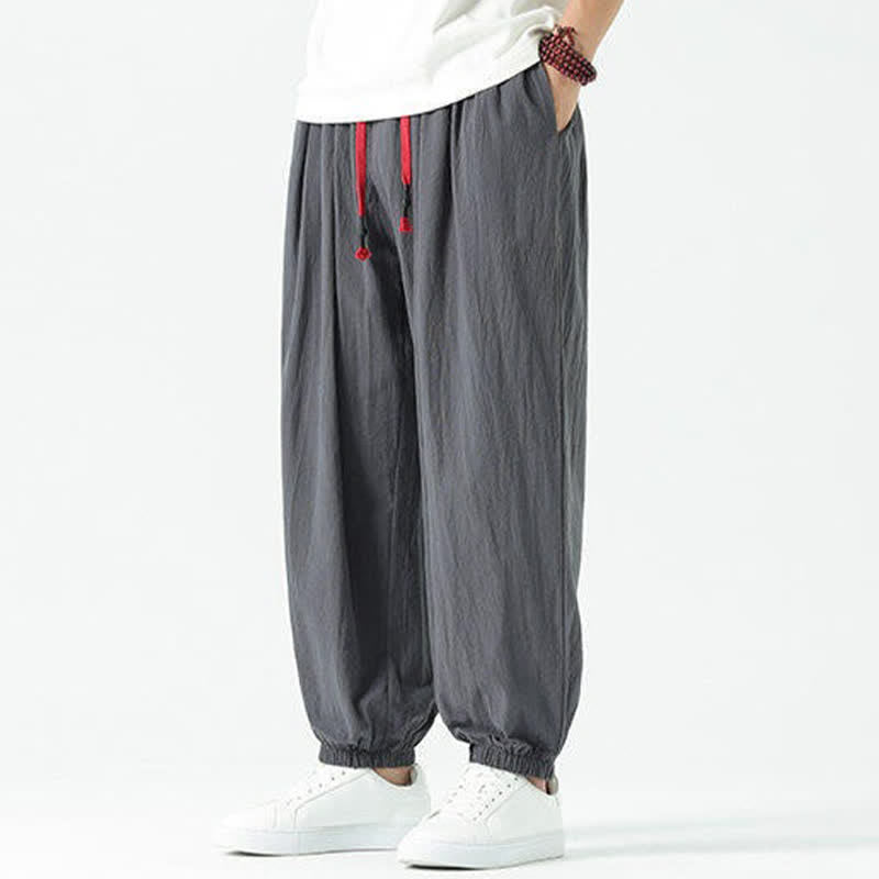 Nimara Ritual Summer Casual Boho Drawstring Solid Cotton Cropped Pants Men's Harem Pants With Pocket