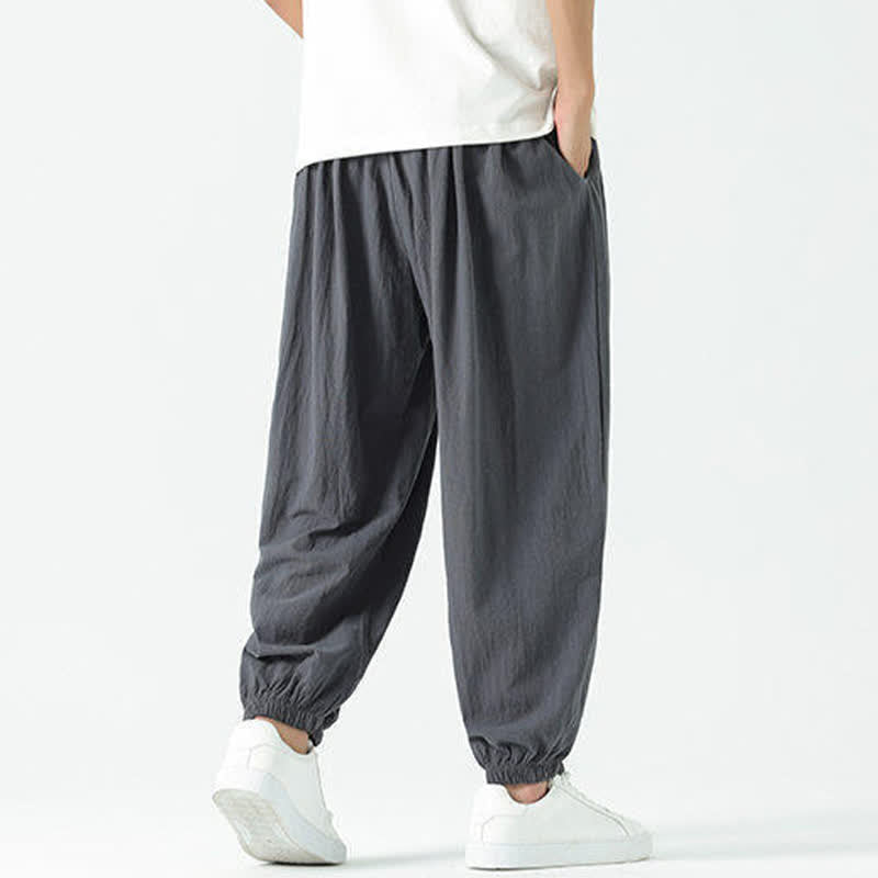 Nimara Ritual Summer Casual Boho Drawstring Solid Cotton Cropped Pants Men's Harem Pants With Pocket