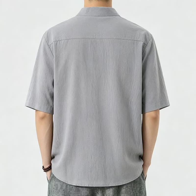Nimara Ritual Summer Casual Mandarin Collar Solid Men's Short Sleeve Shirts