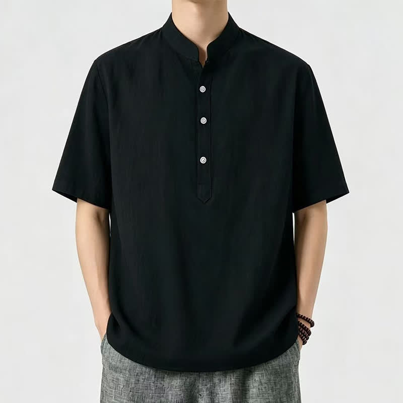 Nimara Ritual Summer Casual Mandarin Collar Solid Men's Short Sleeve Shirts