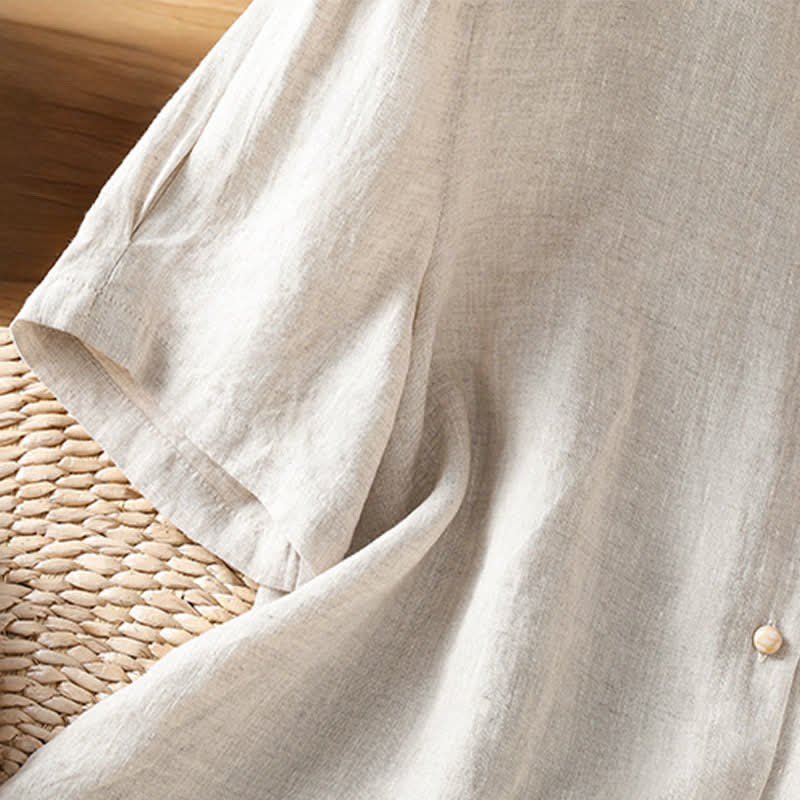 Nimara Ritual Summer Casual Minimalist Button-Up Solid Women's Short Sleeve Shirts With Patch Pocket