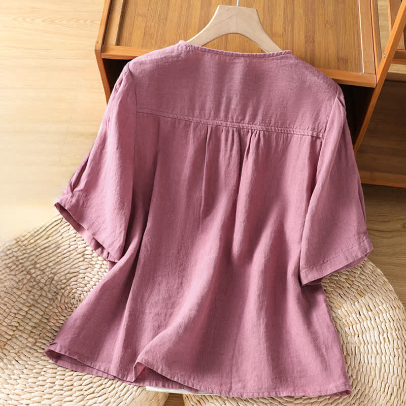 Nimara Ritual Summer Casual Minimalist Button-Up Solid Women's Short Sleeve Shirts With Patch Pocket