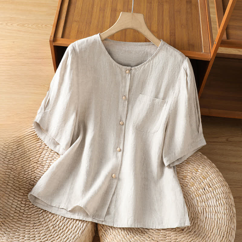 Nimara Ritual Summer Casual Minimalist Button-Up Solid Women's Short Sleeve Shirts With Patch Pocket