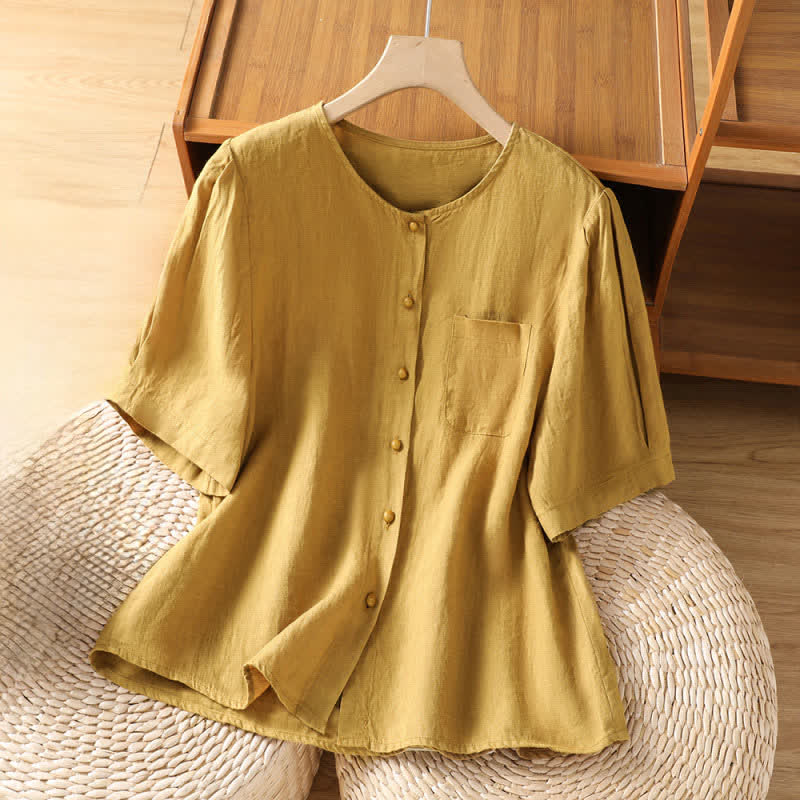 Nimara Ritual Summer Casual Minimalist Button-Up Solid Women's Short Sleeve Shirts With Patch Pocket