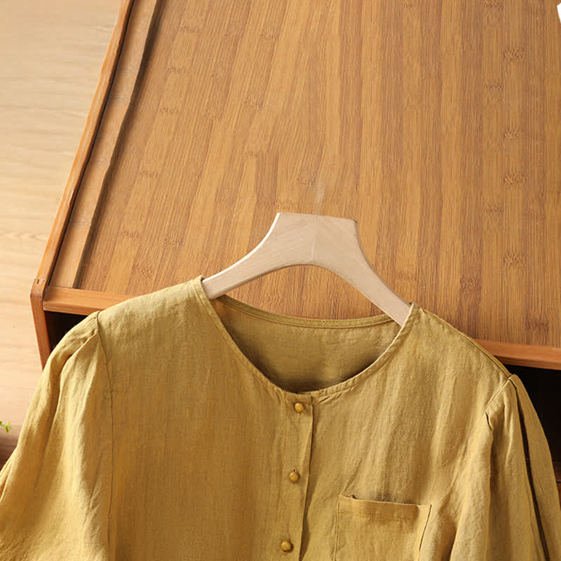 Nimara Ritual Summer Casual Minimalist Button-Up Solid Women's Short Sleeve Shirts With Patch Pocket