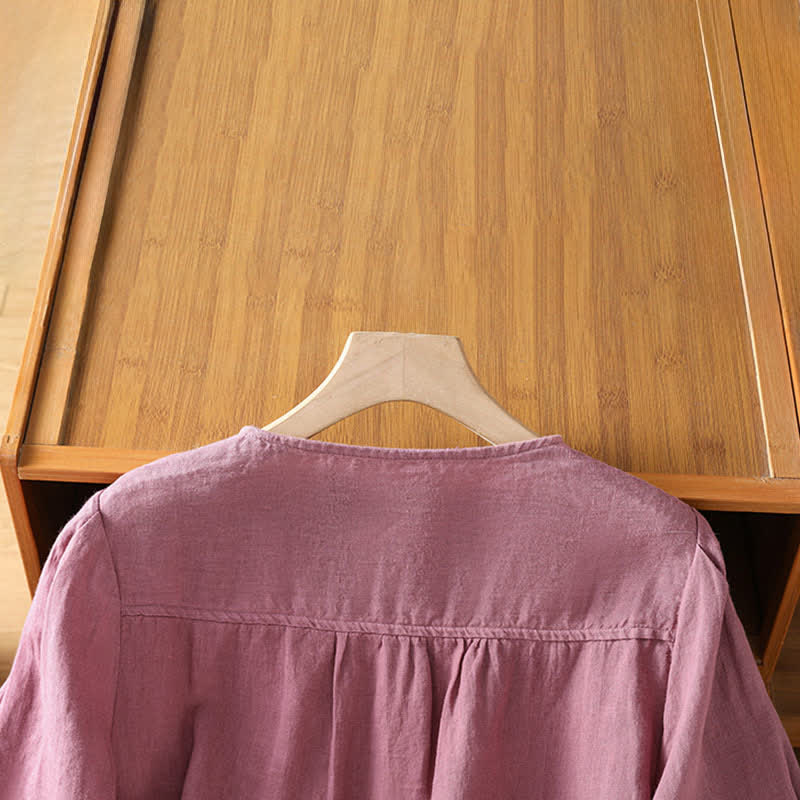 Nimara Ritual Summer Casual Minimalist Button-Up Solid Women's Short Sleeve Shirts With Patch Pocket