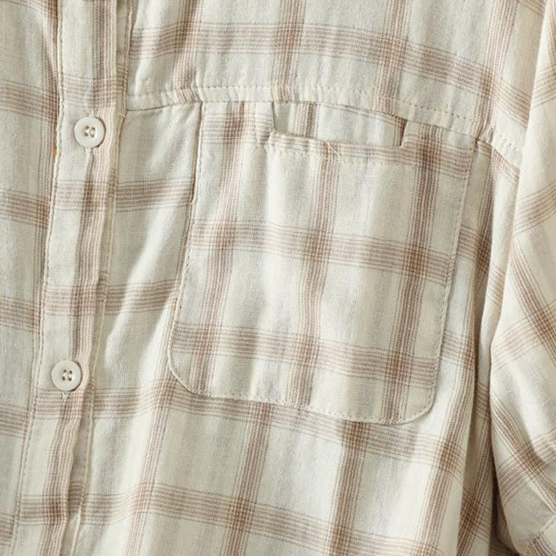 Nimara Ritual Summer Casual Vintage Plaid Women's Short Sleeve Shirts With Patch Pocket