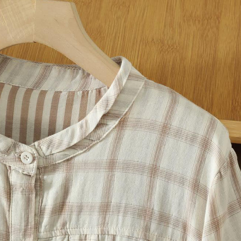 Nimara Ritual Summer Casual Vintage Plaid Women's Short Sleeve Shirts With Patch Pocket