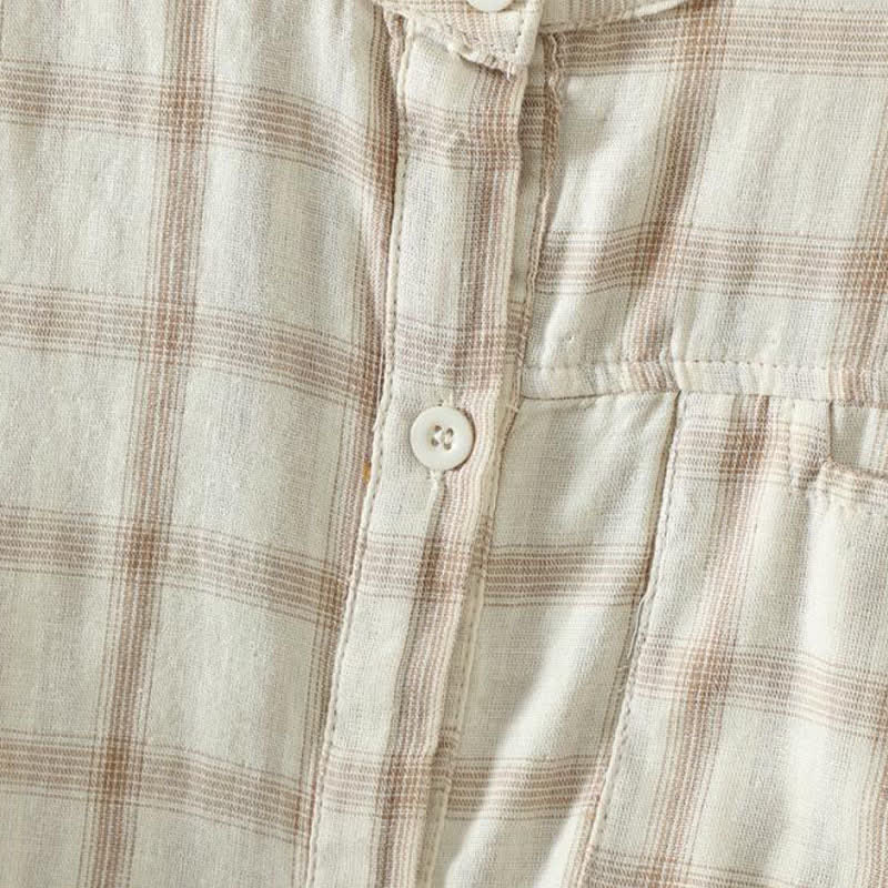 Nimara Ritual Summer Casual Vintage Plaid Women's Short Sleeve Shirts With Patch Pocket