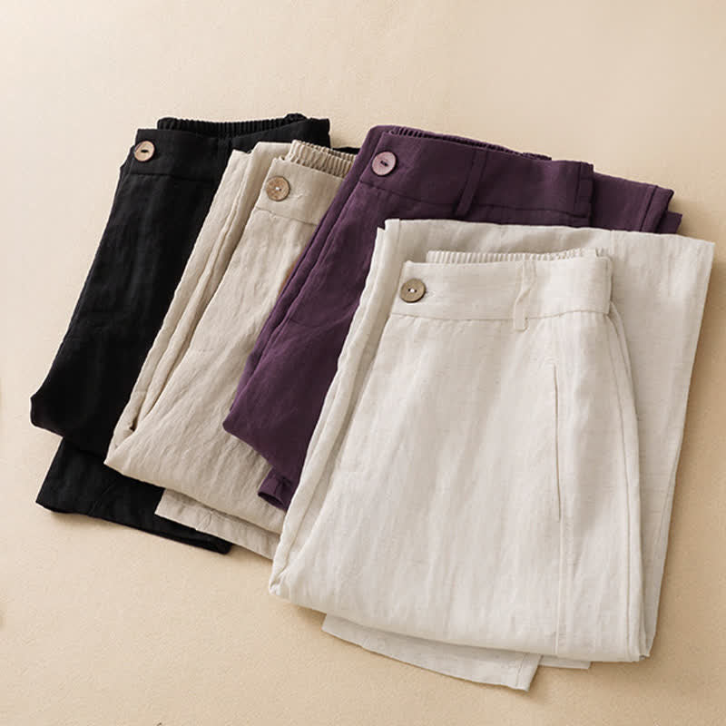 Nimara Ritual Summer Casual Button-Up Solid Zipper Design Ankle Pants Women's Harem Pants With Pocket