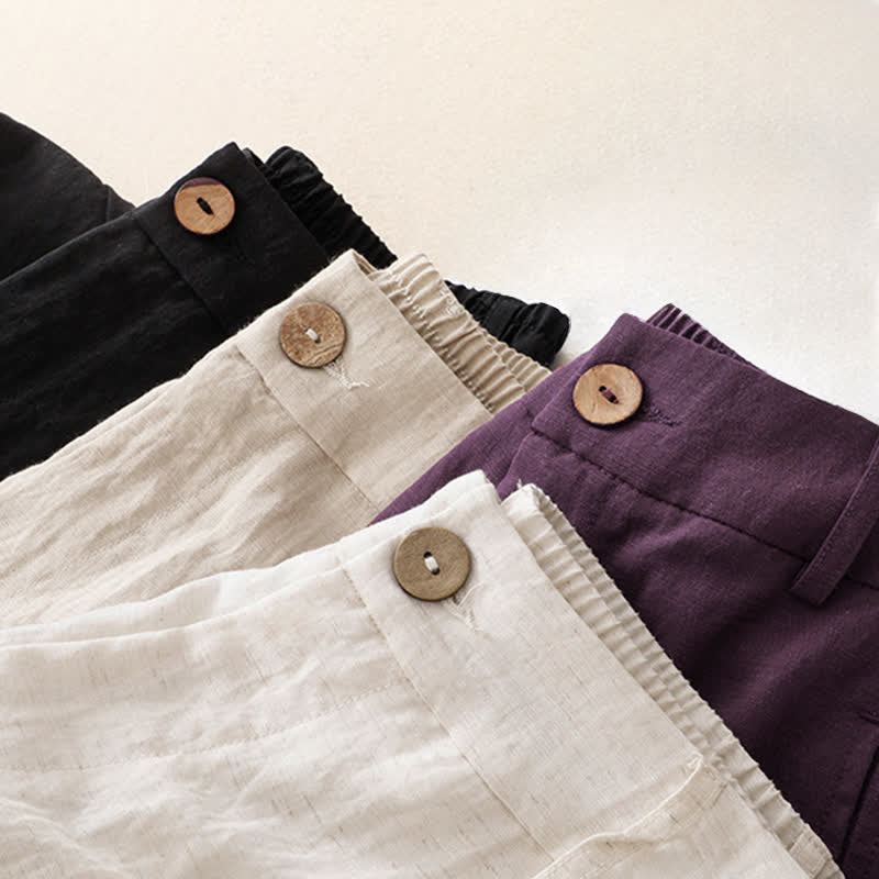 Nimara Ritual Summer Casual Button-Up Solid Zipper Design Ankle Pants Women's Harem Pants With Pocket