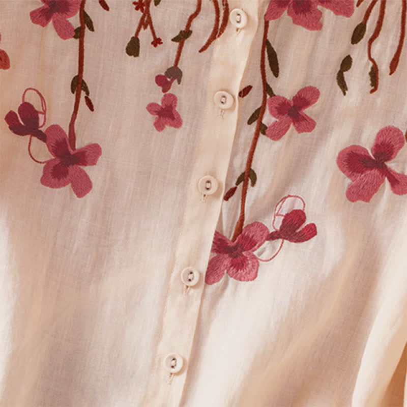 Nimara Ritual Summer Vintage Embroidery Floral Women's Short Sleeve Shirts