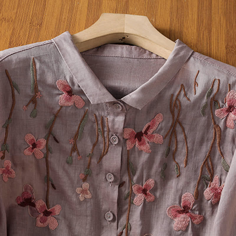 Nimara Ritual Summer Vintage Embroidery Floral Women's Short Sleeve Shirts