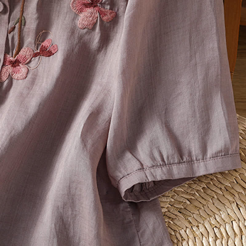 Nimara Ritual Summer Vintage Embroidery Floral Women's Short Sleeve Shirts