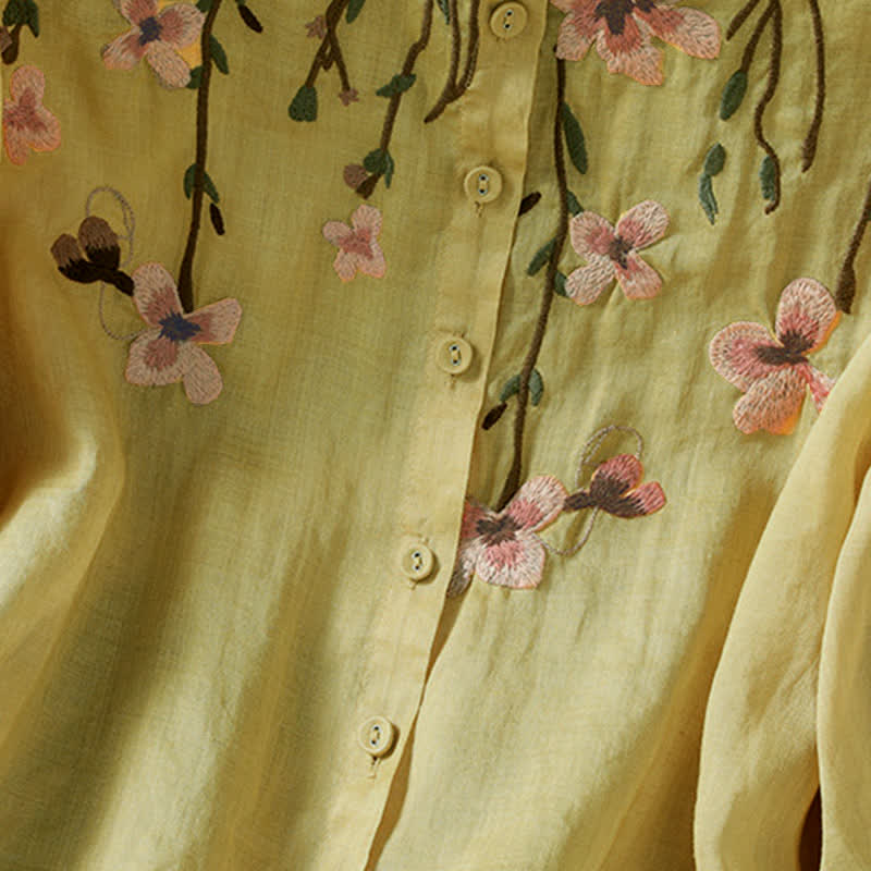 Nimara Ritual Summer Vintage Embroidery Floral Women's Short Sleeve Shirts