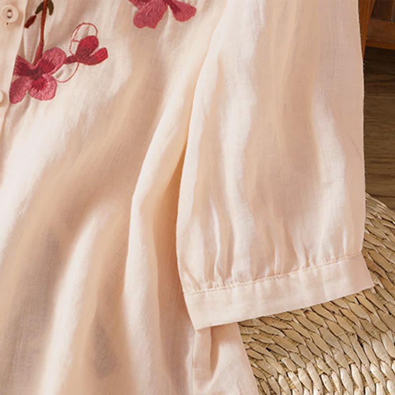 Nimara Ritual Summer Vintage Embroidery Floral Women's Short Sleeve Shirts