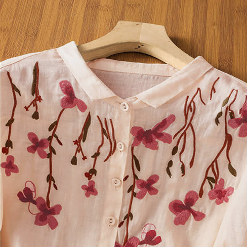 Nimara Ritual Summer Vintage Embroidery Floral Women's Short Sleeve Shirts