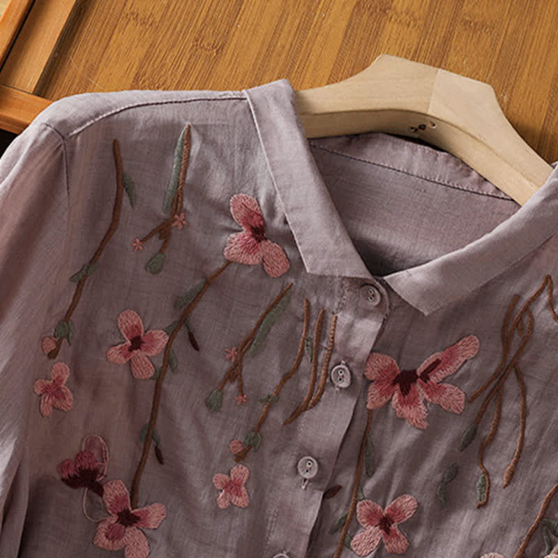 Nimara Ritual Summer Vintage Embroidery Floral Women's Short Sleeve Shirts