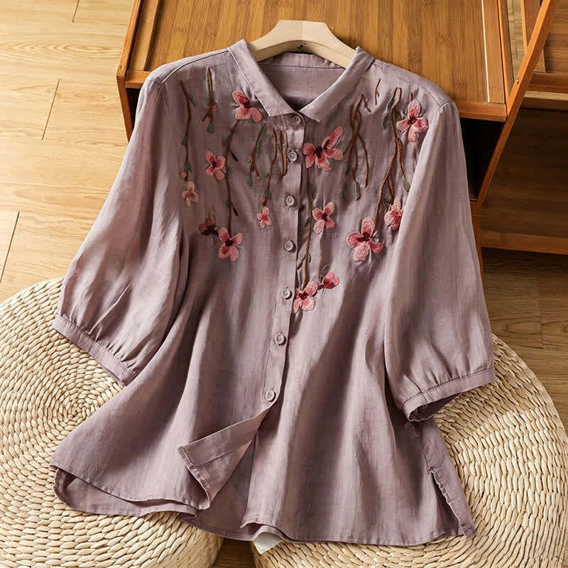Nimara Ritual Summer Vintage Embroidery Floral Women's Short Sleeve Shirts