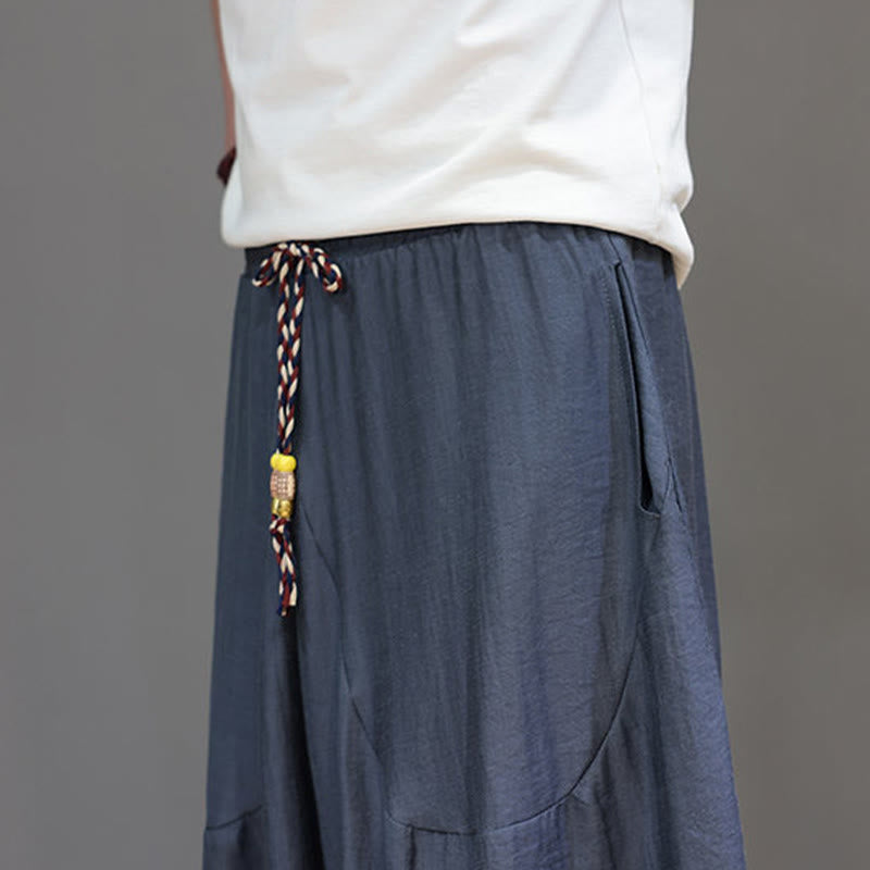 Nimara Ritual Summer Casual Vintage Drawstring Solid Cotton Cropped Pants Men's Harem Pants With Pocket