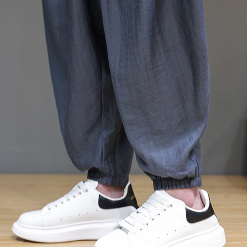 Nimara Ritual Summer Casual Vintage Drawstring Solid Cotton Cropped Pants Men's Harem Pants With Pocket