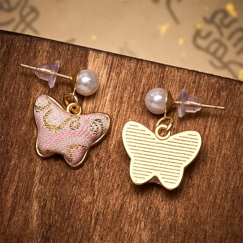Nimara Ritual Song Brocade Pearl Butterfly Vintage Love Chinese Style Earrings