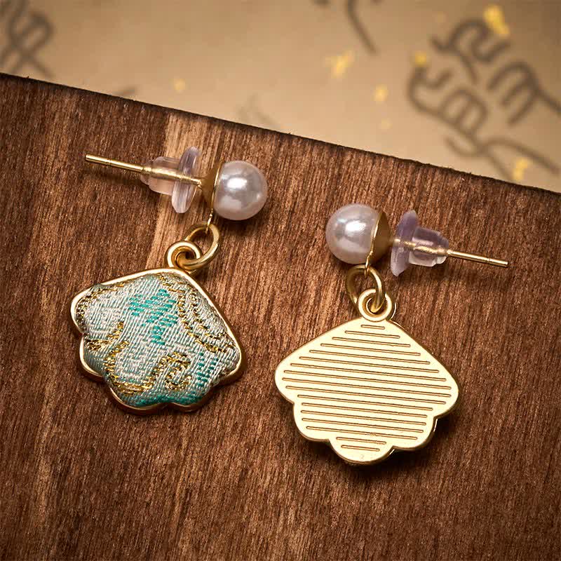 Nimara Ritual Pearl Song Brocade Leaf Shaped Balance Chinese Earrings